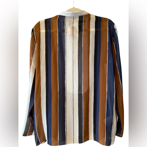 Giambattista Valli Multicolor Striped Contrast Bib Silk Blouse, Italy, Large - Picture 6 of 10
